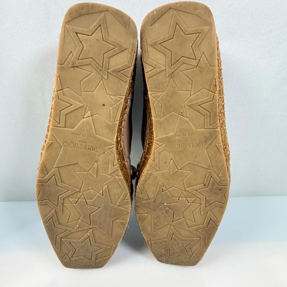 Jimmy Choo Blush Dru Leather Pearl Studded Espadrille Flats Pink Womens 36 6